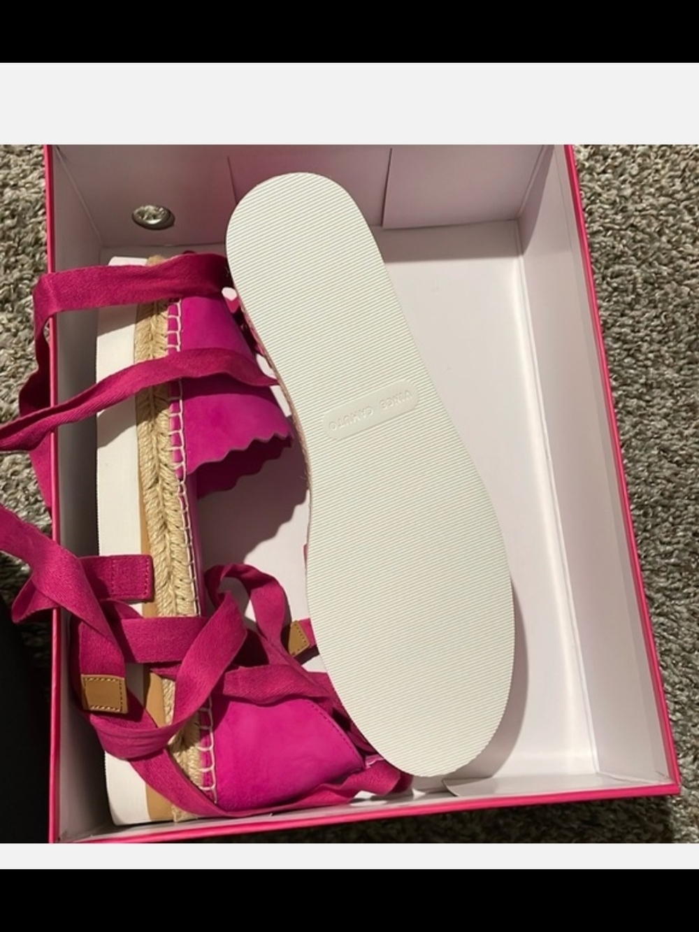Vince Camuto Hot Pink Scalloped Espadrille Platform Flats with Ankle Tie - Picture 4 of 5